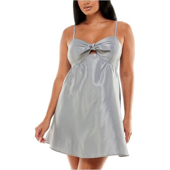 Speechless Women's Fit & Flare Dress Cocktail Mini Bow Silver Size Juniors 3 - Picture 1 of 2